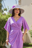 Load image into Gallery viewer, Purple Ruched Sheath V-Neck Midi Wedding Guest Dress