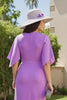 Load image into Gallery viewer, Purple Ruched Sheath V-Neck Midi Wedding Guest Dress