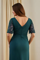 Load image into Gallery viewer, Pine V-Neck Ruched Sheath Midi Wedding Guest Dress with Lace