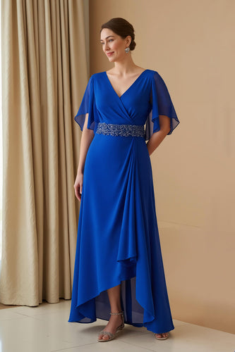 Royal Blue Chiffon V-Neck A-Line Long Wedding Guest Dress
