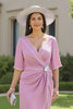 Load image into Gallery viewer, Candy Pink Sheath Deep V-Neck Midi Wedding Guest Dress