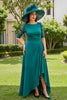 Load image into Gallery viewer, Pine Boat Neck A-Line Long Mother of the Bride Dress with Sleeves