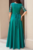 Load image into Gallery viewer, Pine Boat Neck A-Line Long Mother of the Bride Dress with Sleeves