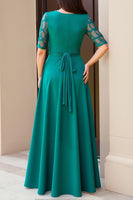 Load image into Gallery viewer, Pine Boat Neck A-Line Long Mother of the Bride Dress with Sleeves