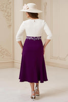 Load image into Gallery viewer, Navy A Line Boat Neck Midi Mother of the Bride Dress with Appliques