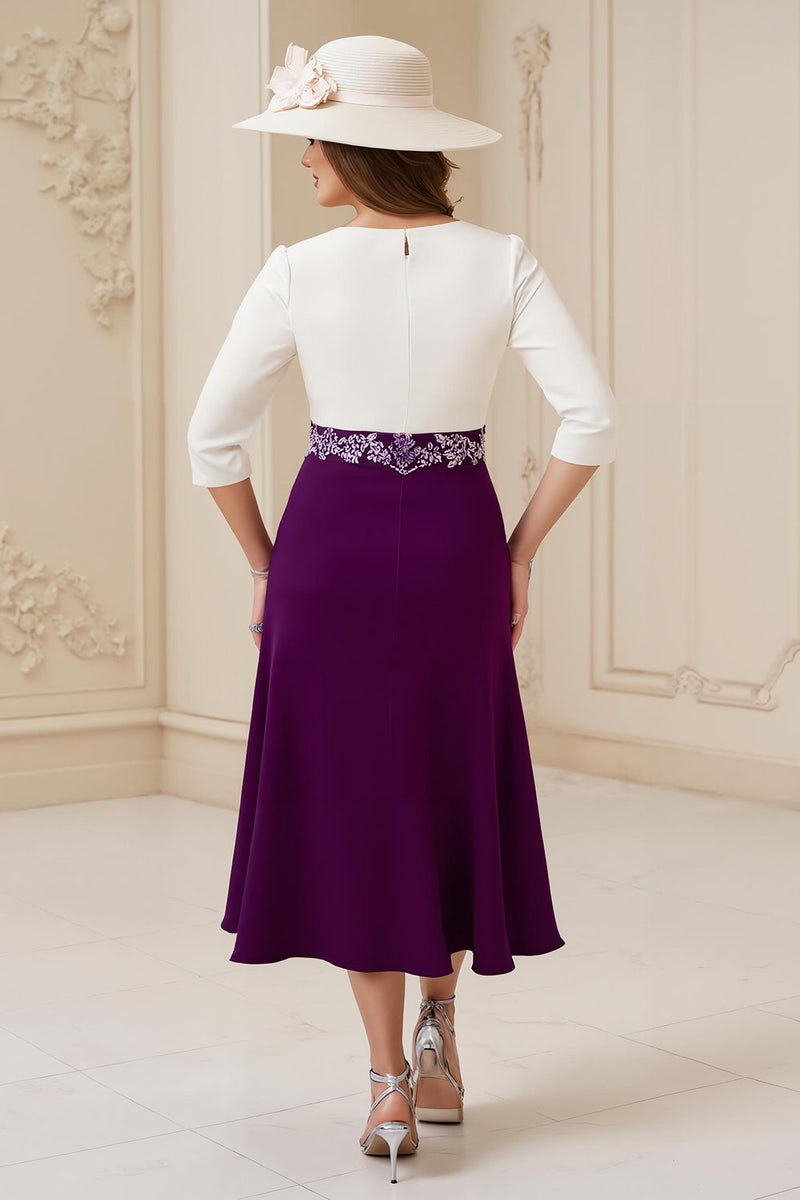Load image into Gallery viewer, Navy A Line Boat Neck Midi Mother of the Bride Dress with Appliques