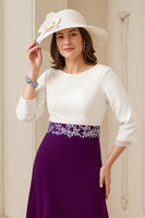 Load image into Gallery viewer, Navy A Line Boat Neck Midi Mother of the Bride Dress with Appliques