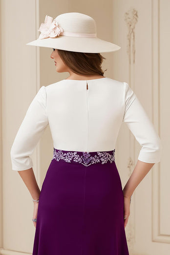 Navy A Line Boat Neck Midi Mother of the Bride Dress with Appliques