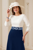 Load image into Gallery viewer, Navy A Line Boat Neck Midi Mother of the Bride Dress with Appliques