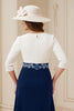 Load image into Gallery viewer, Navy A Line Boat Neck Midi Mother of the Bride Dress with Appliques