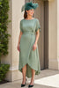 Load image into Gallery viewer, Eucalyptus Satin Sheath Boat Neck Long Wedding Guest Dress