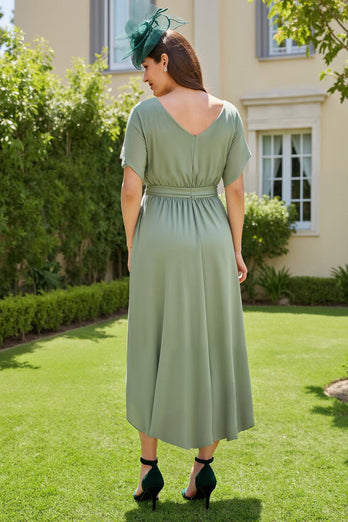 Eucalyptus Satin Sheath Boat Neck Long Wedding Guest Dress
