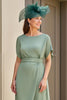 Load image into Gallery viewer, Eucalyptus Satin Sheath Boat Neck Long Wedding Guest Dress