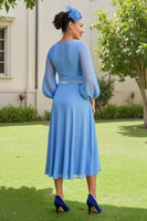 Load image into Gallery viewer, Light Blue Chiffon V-Neck A Line Long Wedding Guest Dress