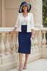 Load image into Gallery viewer, Navy 2 Pieces Satin Sheath Midi Mother of the Bride Dress