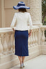 Load image into Gallery viewer, Navy 2 Pieces Satin Sheath Midi Mother of the Bride Dress