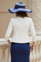 Load image into Gallery viewer, Navy 2 Pieces Satin Sheath Midi Mother of the Bride Dress