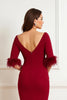 Load image into Gallery viewer, Dark Red Satin Sheath Boat Neck Midi Wedding Guest Dress