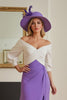 Load image into Gallery viewer, Purple Off The Shoulder Chiffon Long Wedding Guest Dress with Sleeves