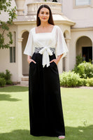 Load image into Gallery viewer, Black and White Sheath Chiffon Long Wedding Guest Dress