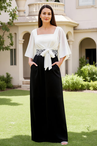 Black and White Sheath Chiffon Long Wedding Guest Dress