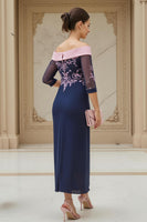 Load image into Gallery viewer, Navy Sheath Chiffon Long Mother of the Bride Dress with Appliques