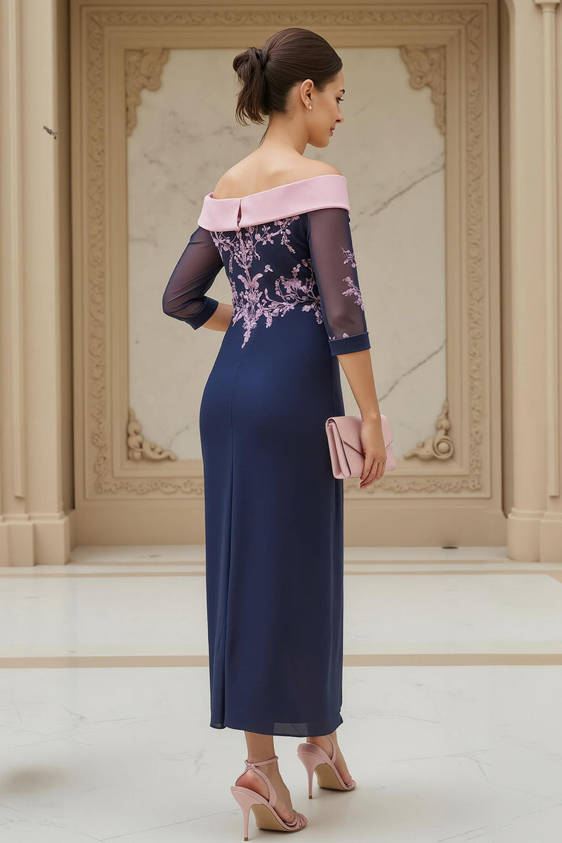 Load image into Gallery viewer, Navy Sheath Chiffon Long Mother of the Bride Dress with Appliques