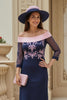 Load image into Gallery viewer, Navy Sheath Chiffon Long Mother of the Bride Dress with Appliques