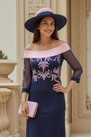 Load image into Gallery viewer, Navy Sheath Chiffon Long Mother of the Bride Dress with Appliques