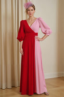 Load image into Gallery viewer, Red V-Neck Chiffon A Line Long Mother of the Bride Dress with Sleeves