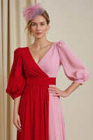 Load image into Gallery viewer, Red V-Neck Chiffon A Line Long Mother of the Bride Dress with Sleeves