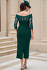 Load image into Gallery viewer, Pine Green Sheath Off The Shoulder Long Wedding Guest Dress with Slit
