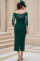 Load image into Gallery viewer, Pine Green Sheath Off The Shoulder Long Wedding Guest Dress with Slit