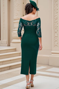 Pine Green Sheath Off The Shoulder Long Wedding Guest Dress with Slit
