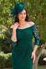 Load image into Gallery viewer, Pine Green Sheath Off The Shoulder Long Wedding Guest Dress with Slit