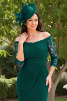 Load image into Gallery viewer, Pine Green Sheath Off The Shoulder Long Wedding Guest Dress with Slit
