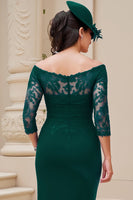 Load image into Gallery viewer, Pine Green Sheath Off The Shoulder Long Wedding Guest Dress with Slit