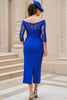Load image into Gallery viewer, Pine Green Sheath Off The Shoulder Long Wedding Guest Dress with Slit
