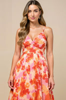 Load image into Gallery viewer, Sunset Spaghetti Straps Midi Floral Chiffon Formal Dress