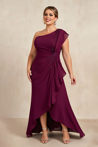 Burgundy Ruched Sheath Long Plus Size Mother of the Bride Dress
