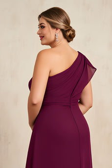 Burgundy Ruched Sheath Long Plus Size Mother of the Bride Dress