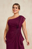 Load image into Gallery viewer, Burgundy Ruched Sheath Long Plus Size Mother of the Bride Dress