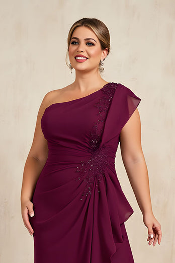 Burgundy Ruched Sheath Long Plus Size Mother of the Bride Dress