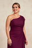 Load image into Gallery viewer, Burgundy Ruched Sheath Long Plus Size Mother of the Bride Dress