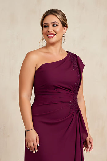 Burgundy Ruched Sheath Long Plus Size Mother of the Bride Dress