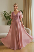 Load image into Gallery viewer, Dusty Rose Chiffon A Line Appliqued Long Mother of the Bride Dress