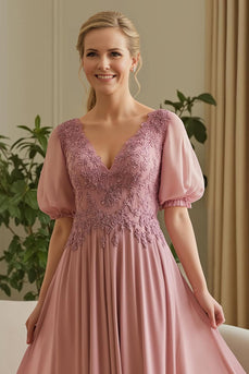 Dusty Rose Chiffon A Line Appliqued Long Mother of the Bride Dress