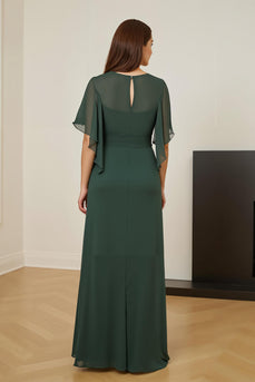 Dark Green V-Neck Chiffon Sheath Ruched Long Mother of the Bride Dress