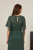 Load image into Gallery viewer, Dark Green V-Neck Chiffon Sheath Ruched Long Mother of the Bride Dress