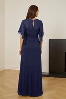Load image into Gallery viewer, Dark Green V-Neck Chiffon Sheath Ruched Long Mother of the Bride Dress